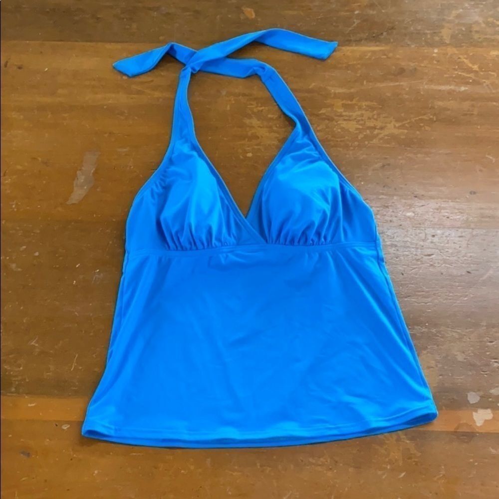 Lands’ End Halter Tankini Swim Top Blue Womens Sz 6 Adjustable Neck Tie Straps